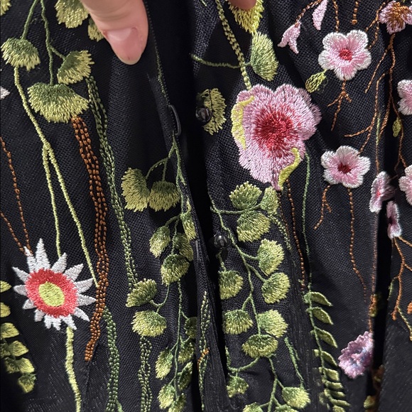 Teri Jon Black Dress with Colorful Floral Embroidery - Picture 10 of 11